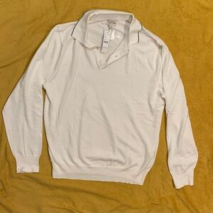 Men’s New With Tags size large  J Crew White Long Sleeve collard Polo, Sweater